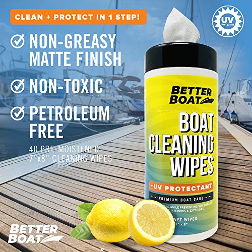 Boat Cleaner Wipes with UV Protection Boat Vinyl Cleaner and Protectant Car Leather Marine Boat Seat Cleaner Dashboard & Console Boat Cleaning Supplies Interior and Exterior Clean & Wash Products