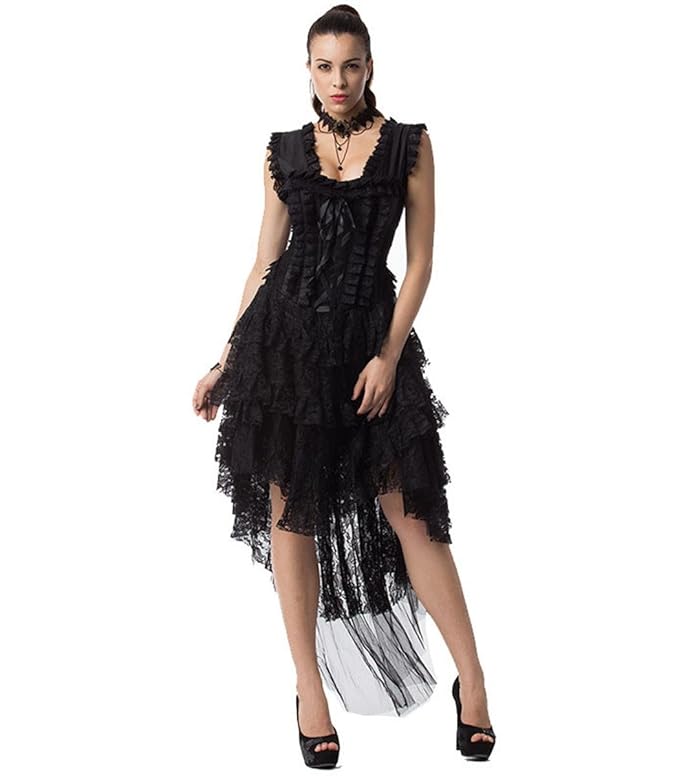 DuuoZy Frauen Vintage Rüsche Spitze Steedon Korsett Kleid Cosplay Party Tänzer Kostüm