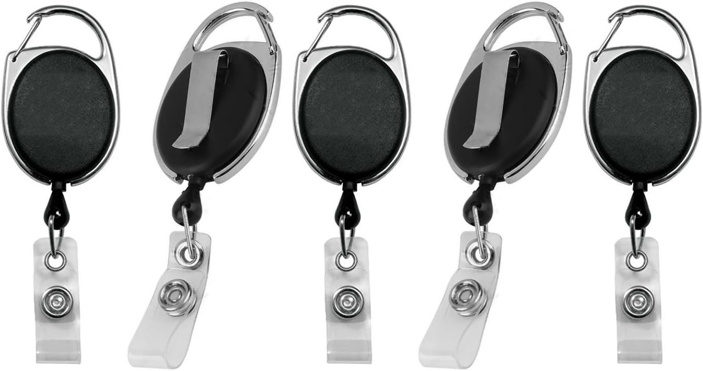 Blue Shoe Guys Retractable Badge Holder Carabiner Reel Clip On Id Key Card Holder, 5-Pack
