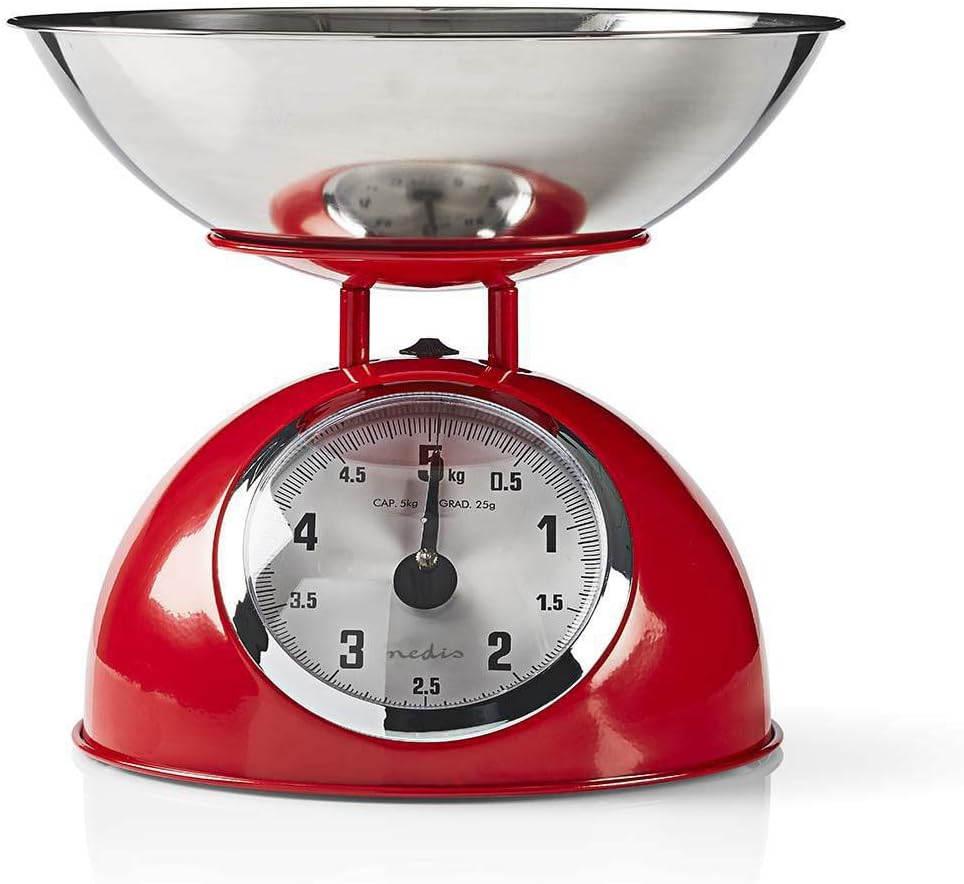 Nedis - Küchenwaage - Retro - Abnehmbare Edelstahlschüssel - Analog - Metall - Rot