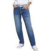 Madrirdma Straight Leg Jeans for Women Trandy Low Rise Embroidered Stretch Wash Baggy Boyfriend Denim Jeans