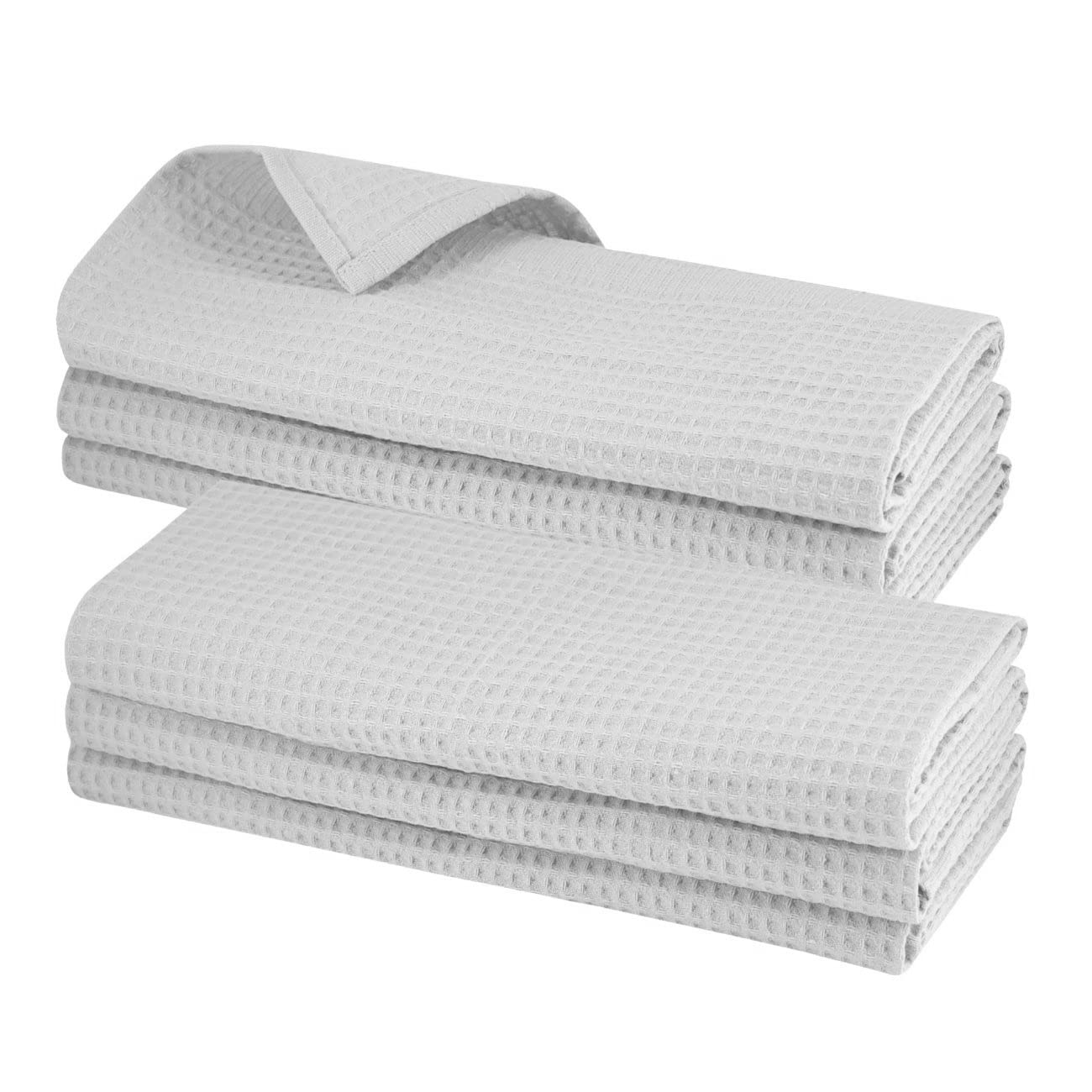 6 Dish Towels Made of 100 % Cotton, Wafflepique in Grey
