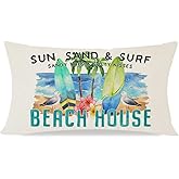 PANDICORN Summer Beach House Throw Pillow Covers 12x20 Inch Surfboard Sea Ocean Coastal Outdoor Decorations Lumbar Decorative Throw Pillows Cases Cushion Covers for Home Sofa Couch Living Room Decor