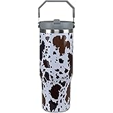 Heqianco Cow Print Gifts for Women 30oz Tumbler with Handle Cow Print Cup Insulated Tumblers with Flip Straw and Top Handle Stainless Steel 30oz Coffee Mug