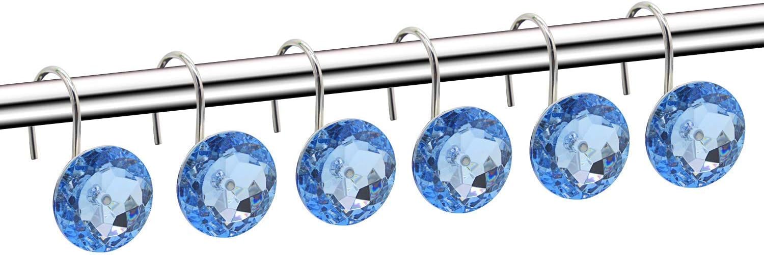 YUYIKES Shower Curtain Hooks Diamond Shape Shower Rings/Round Acrylic Decorative Rhinestones Bling Rolling Bathroom Bath Set of 12 Rings: Home & Kitchen