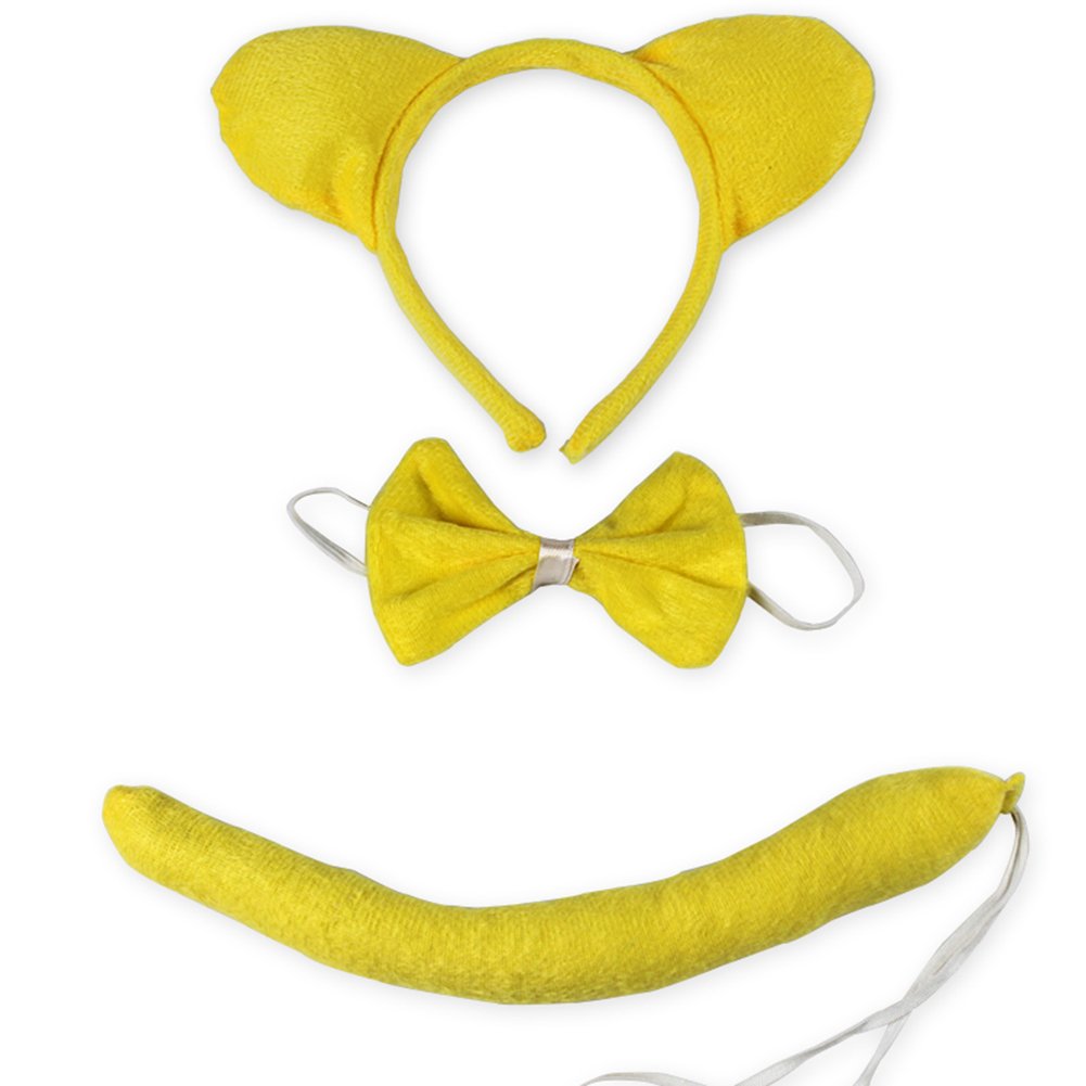 She's Shining Cute Bear Ears & Bow Tie & Tail Headband Adults Party Costume Animal Fancy Dress Accessory - Yellow