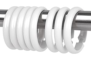 calfken 12Pcs Shower Curtain Rings,Shower Curtain Hooks with Unbreakable Plastic,O-Shaped Shower Hooks for Shower Curtain Rod