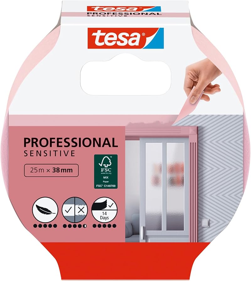 tesa UK Masking Tape Wallpaper - Thin Painter's Tape 25 m x 38 mm Pink