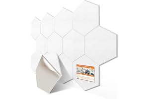 DEKIRU 12 Pack Self adhesive Hexagon Acoustic Panels Sound Proof Foam Panels, 14 X 13 X 0.4 Inches Soundproof Wall Panels For Office Ceiling &Door (White)