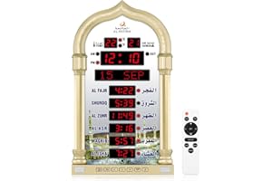 Azan Clock, LED Muslim Prayer Clock, Athan Wall Clock, Read Home/Office/Mosque Digital Azan Clock Home Decor (Gold)