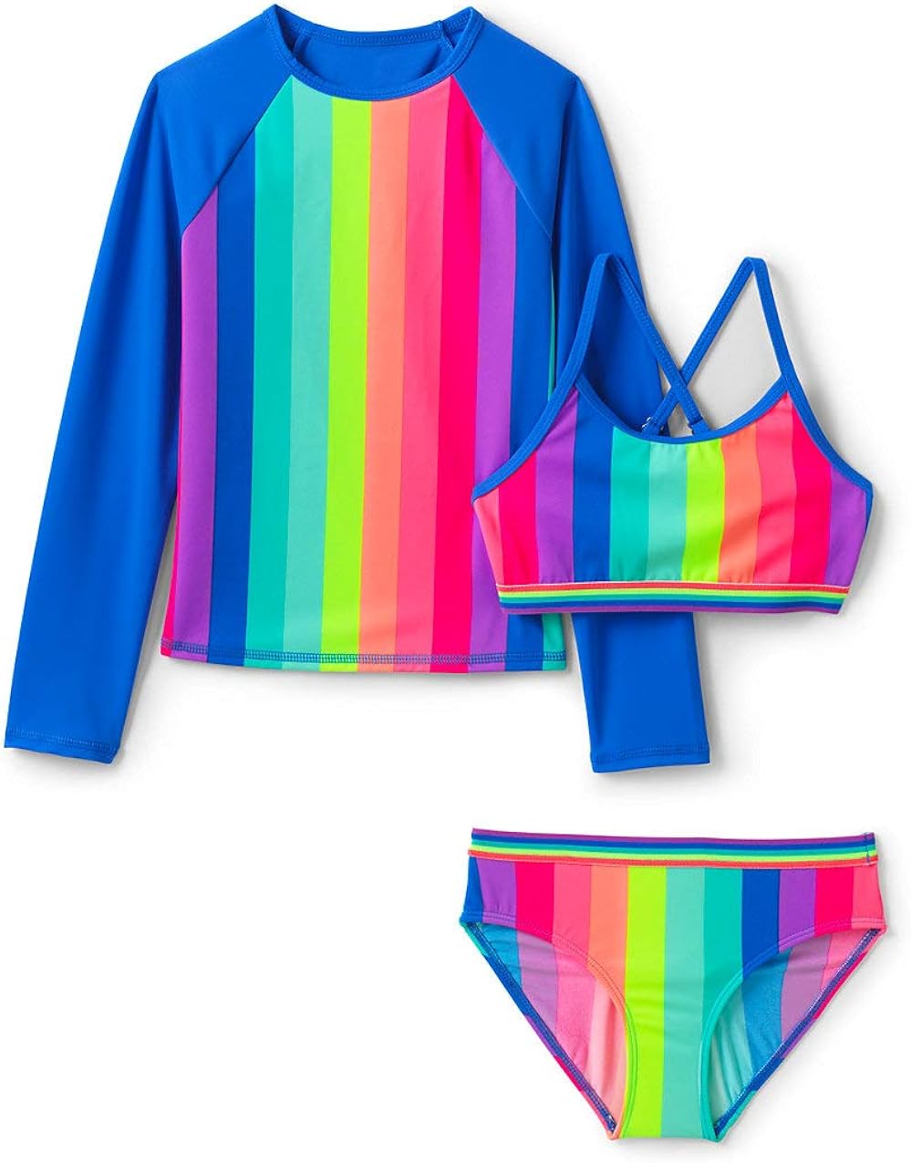 Lands End Big Girls 3 Piece UPF 50 Sun Protection Rash Guard Set