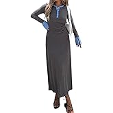 Evzeiem Womens Sweater Dress V Neck Ribbed Maxi Dress Long Bell Sleeves Button Down Slim Fit Bodycon Casual Knit Dress