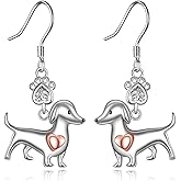 JERWLI Dachshund Earrings 925 Sterling Silver Dachshund Dangle Drop Earrings Jewelry Gift for Women Dachshund Lovers