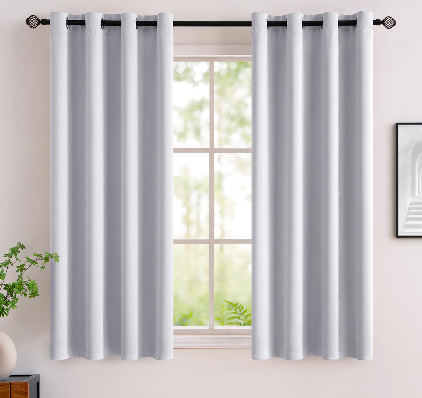 MIULEE Greyishwhite Blackout Curtains for Living Room 2 Panel Set, Premium Eyelet Curtains for Bedroom, Thermal Insulated Window Curtain Drapes, Black Out Curtain 69 Drop, Each Panel 55 x 69 Inches — image 1