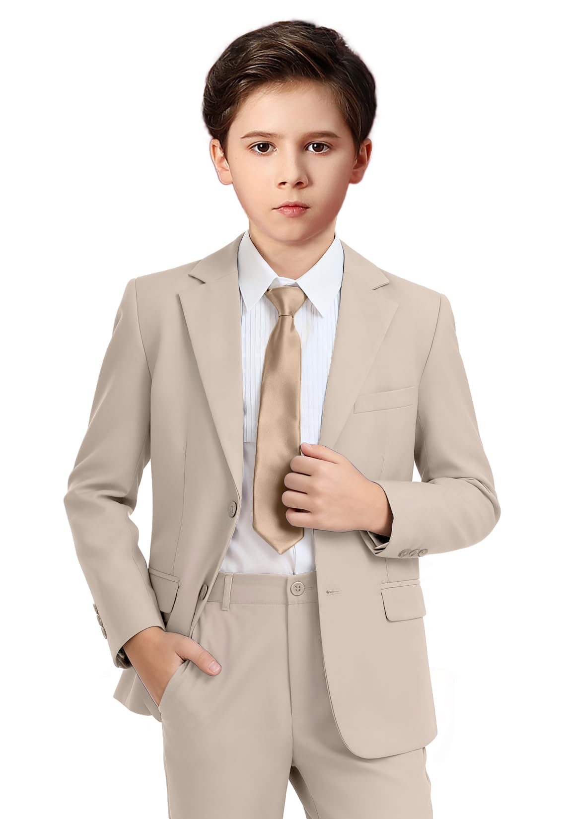 Photo 1 of Kids Suits for Boys Champagne Wedding Tuxedo Set Toddler Boy Ring Bearer Prom Suit Slim Fit Dress Clothes 4T