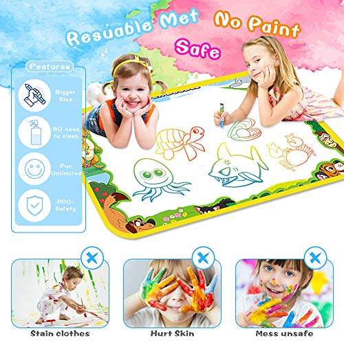 SHAWE Aqua Magic Mat , Drawing Water Doodle Mat ,Kids Painting Writing Doodle Board Toy , Color Doodle Drawing Mat Bring Magic Pens Educational Toys for Age 2+ Year Old Girls Boys Age Toddler Gift
