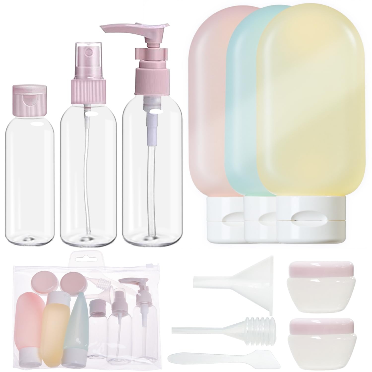 Travel Containers Kits,11 PCS Travel Accessories Leakproof Squeezable Travel Bottles Refillable Containers Kit with Bags for Cosmetic Shampoo Lotion Liquids
