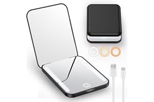 Gospire Mini Rechargeable Travel Makeup Mirror with Lights and Magnification 1X / 3X, LED Compact Mirror with 3 Light Colors & Adjustable Brightness, Small Vanity Mirror Handheld for Purses – Black