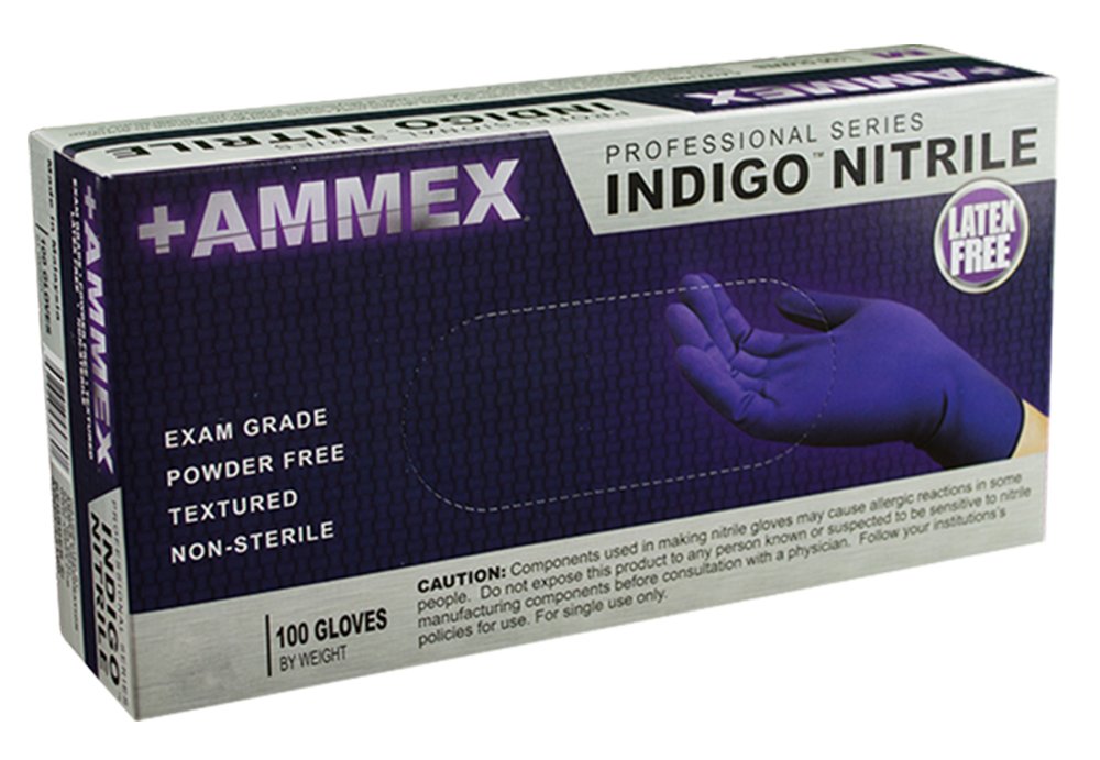 AMMEX Indigo Nitrile Exam Latex Free Disposable Gloves (Box of 100)
