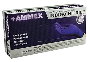 AMMEX Indigo Nitrile Exam Latex Free Disposable Gloves (Box of 100)