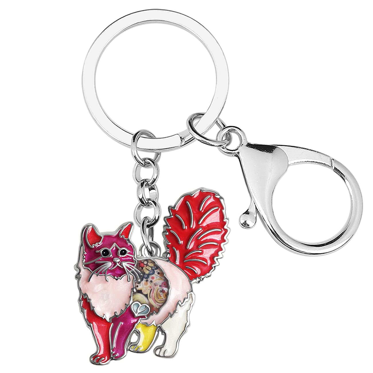 BONSNY Enamel Alloy Chain Cat Keychains For Women Girls Car Purse Handbag Novelty Charms GIfts (Red)