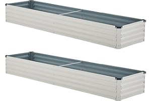 Foxlang 8x2x1ft(2 Pack) Galvanized Raised Garden Bed,Outdoor Planter Box Metal Patio Kit Planting Bed for Vegetables Flowers Herb,Beige