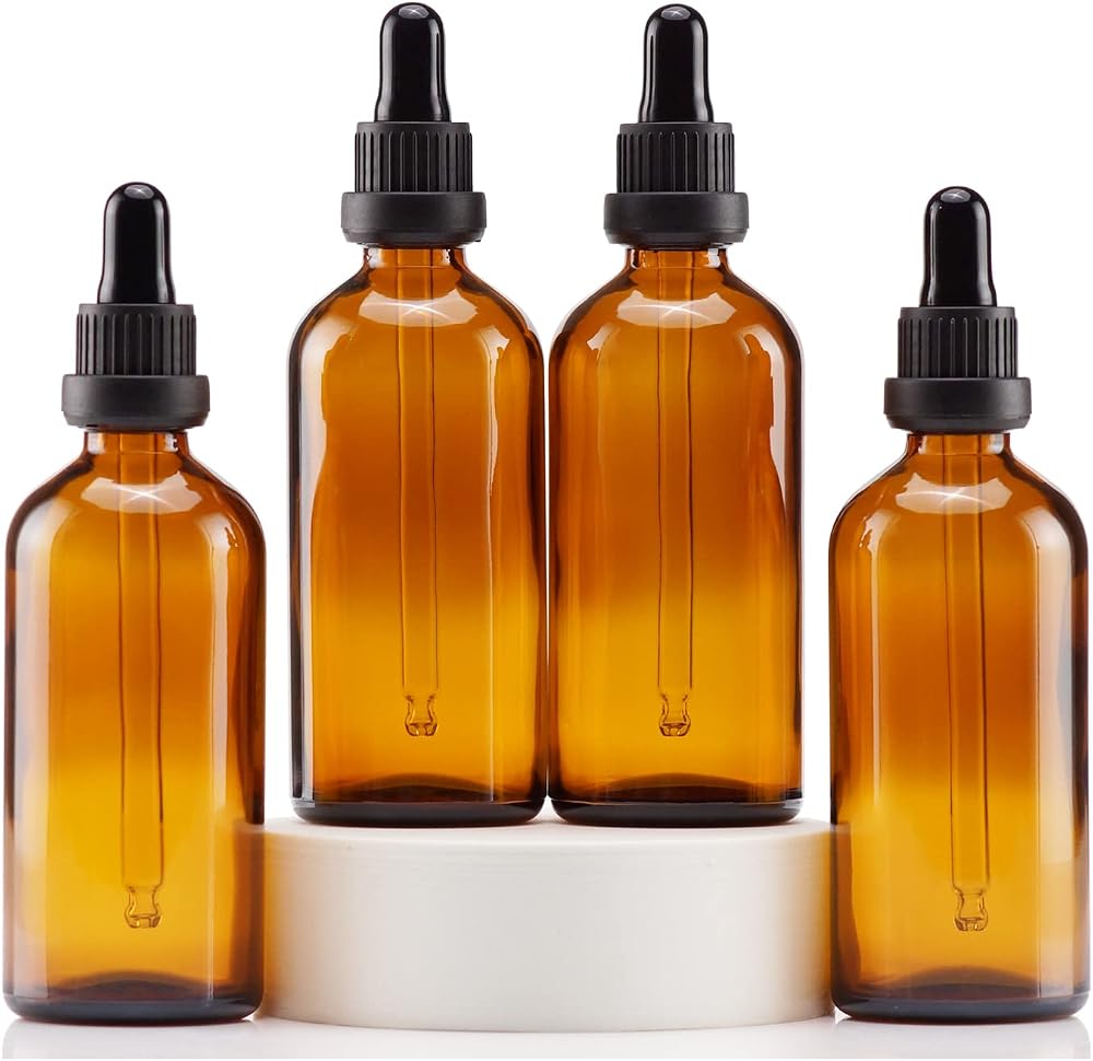 YIZHAO 100ml Amber Glass Dropper Bottles with Glass Pipette 4Pcs