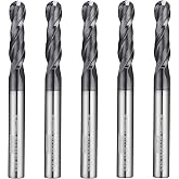 WEXWE Tools Ball Nose Carbide End Mill, MAH Coating, CNC Cutting Tools for Stainless Steel,Hardened Steels,High Temp Alloys,Medium Alloy Steels, 2 Flute,1/8" Shank,Inch Size (.125(1/8)", 5pcs)
