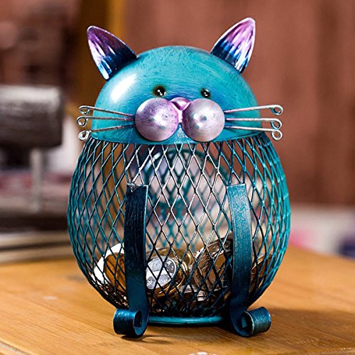 Tooarts Blue Cat Shaped Piggy Bank Metal Coin Bank Money Box Money Saving Box Home Decor Favor Gift For Kids
