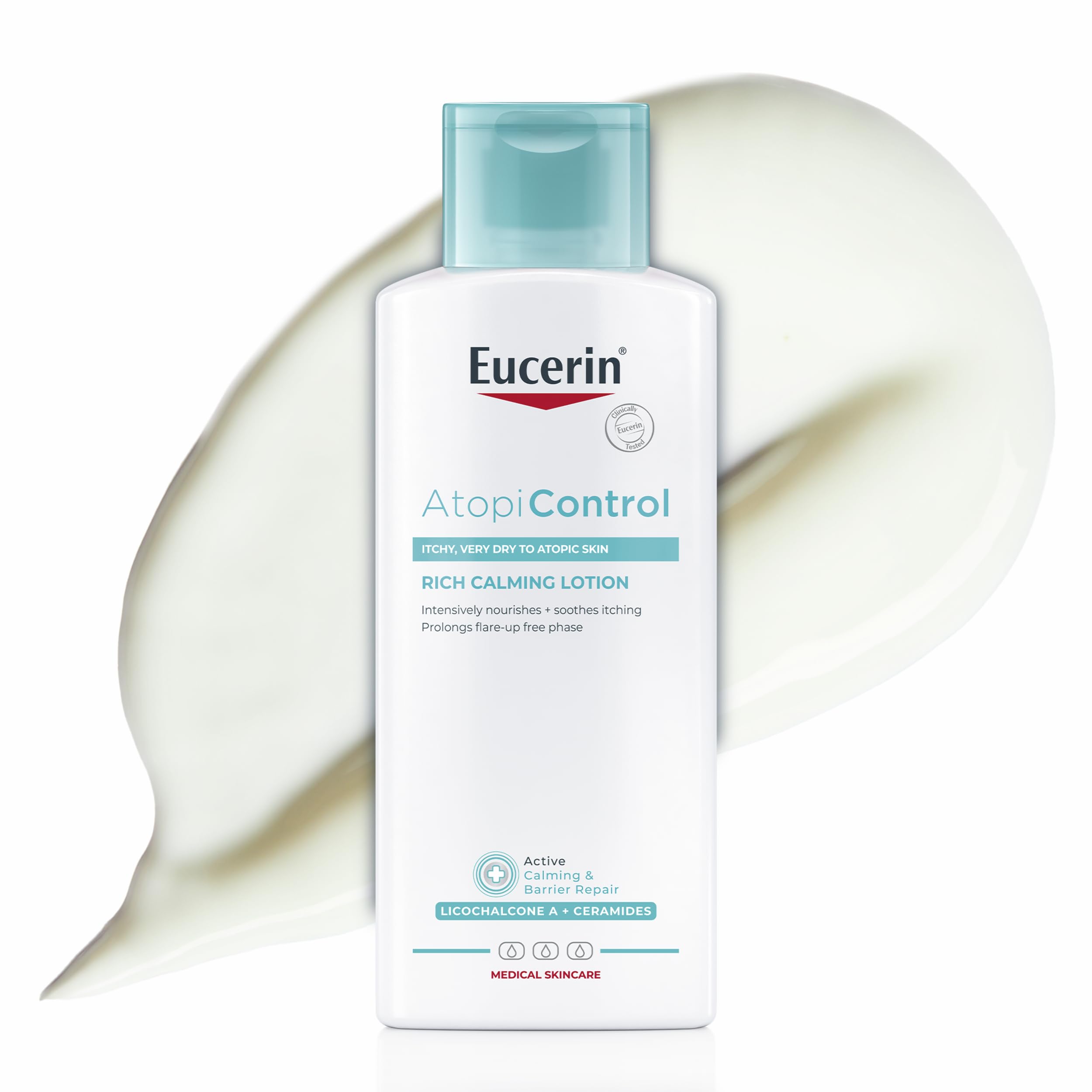 Eucerin AtoControl Rich Calming Lotion 250ml, Soothing Body Moisturiser to Target Effects of Atopic Dermatitis and Eczema, Unscented Body Lotion for Softer, Soothed Skin