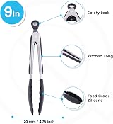 JOYQ 9 Inch Kitchen Tongs Silicone Grip Stainless Steel Padlock BBQ Cooking Food view 2