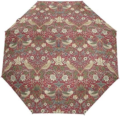 JSTELWilliam Morris Prints Windproof UV Umbrellas Auto Open Close 3 Folding Golf Strong Durable Compact Travel Sun Umbrella, Portable Lightweight Easy Carrying