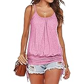 Hongqizo Women Summer Tank Tops Casual Spaghetti Strap Banded Bottom Loose Camisole Side Shirring Lace Up Shirts