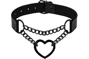 Ronglry Leather Choker Necklace for Women Black Heart Chain Choker Punk Goth Sexy Chokers for Women Adjustable PU Collar Gothic Jewelry Accessories