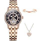 OLEVS Women’s Watch Automatic Diamond Tourbillon Luxury Fashion Stainless Steel Waterproof Luminous Wrist Watches for Ladies Gift Rose Gold/Starry Sky Blue/Silver