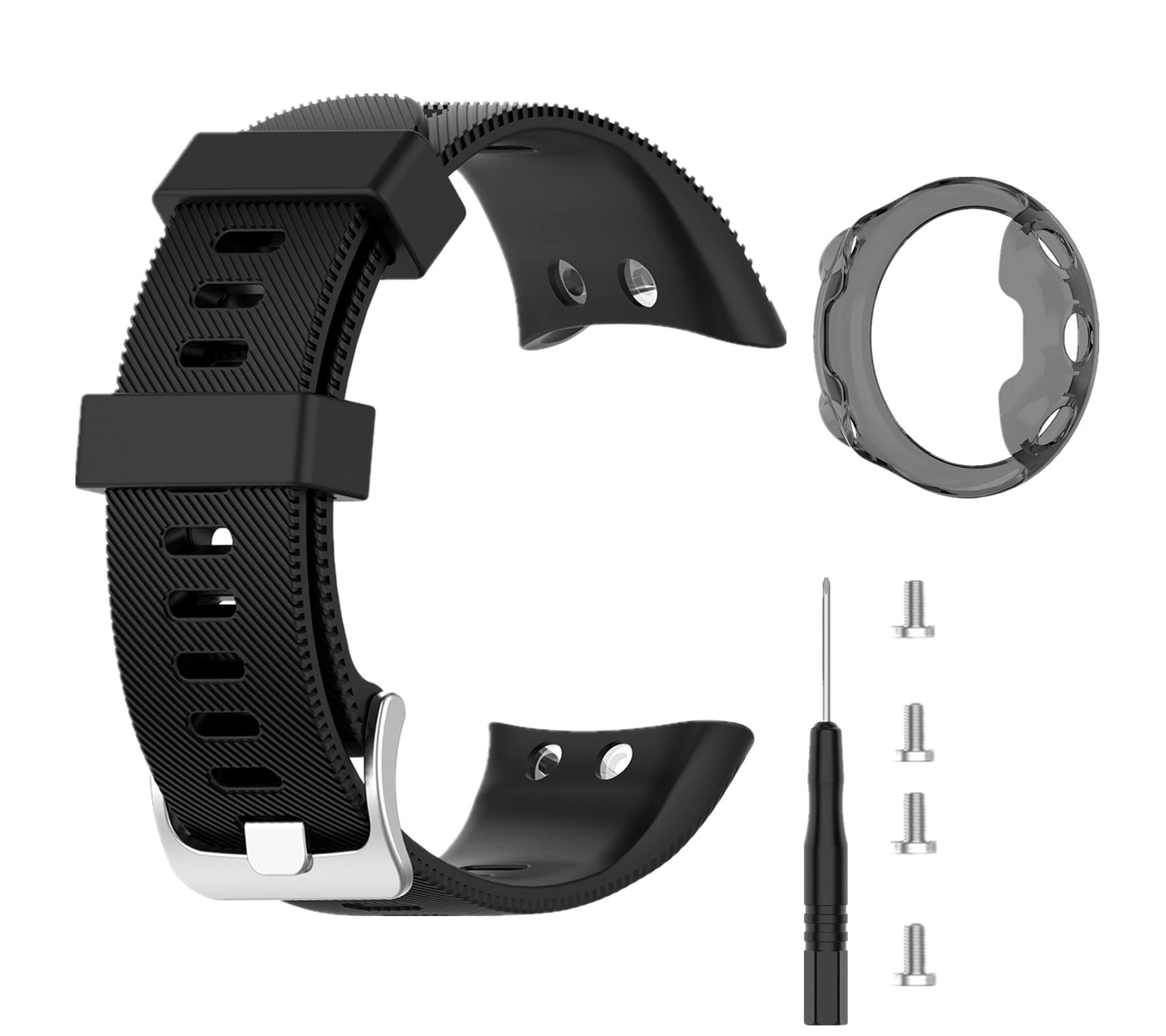Muovrto Silicone Strap for Garmin Forerunner 45/Garmin Swim 2, Sport Band Watch Strap with Case for Garmin Forerunner 45 (for Garmin Forerunner 45, Black)