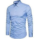 LOCALMODE Men's Slim Fit Cotton Business Shirt Solid Long Sleeve Button Down Dress Shirts