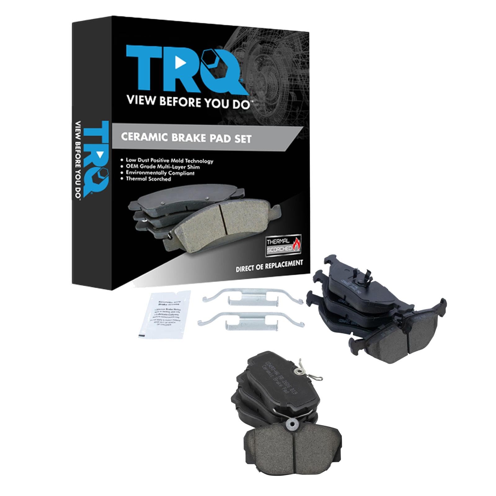 TRQ Front and Rear Brake Pad Set Ceramic Hardware Compatible with 1992 BMW 318is 1987-1991 325is Image