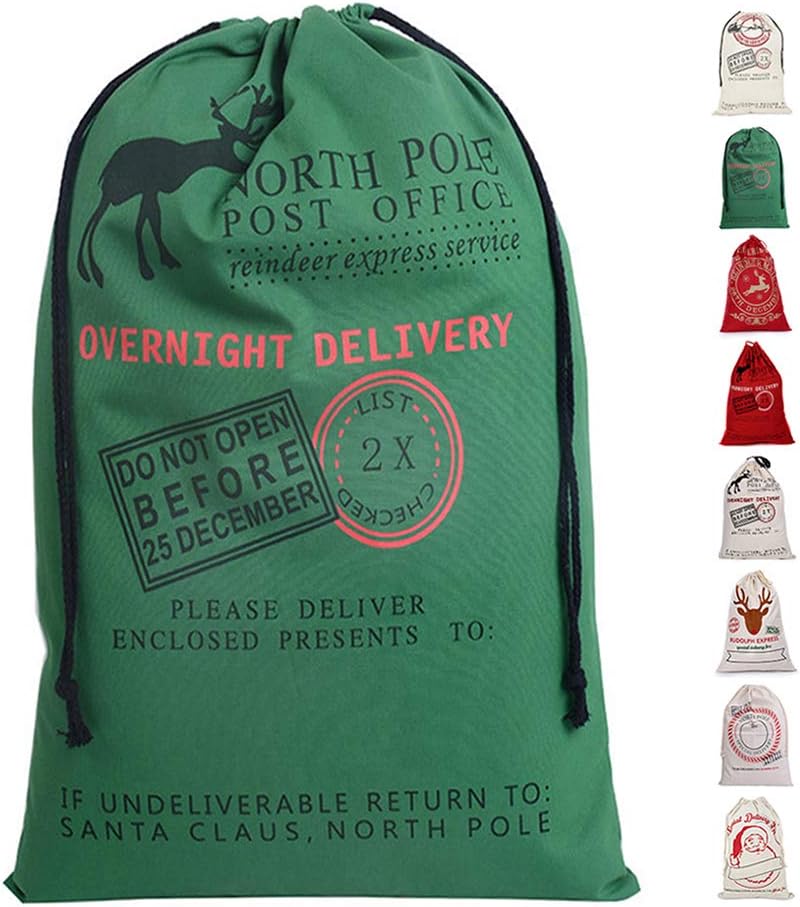 Judy1980 Personalised Christmas Santa Sack Vintage Hessian Velvet Xmas Gift Bags Stocking Velvet Gift Drawstring Wrap Reusable Multiple Patterns Large Size (05)