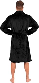 Adore Home Men's Soft Flannel Fleece Bathrobe Shawl Black S-M view 5