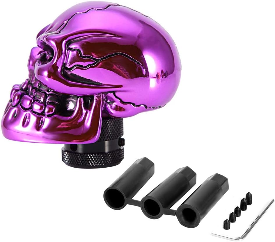 Dweekiy Gear Shift Knob, Skeleton Skull Head Car Modified Gear Shift Knob Stick Lever Shifter Universal(Purple)