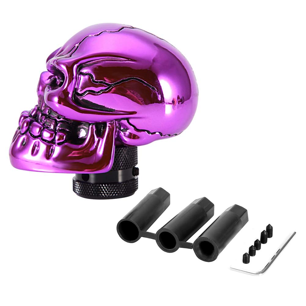 Dweekiy Gear Shift Knob, Skeleton Skull Head Car Modified Gear Shift Knob Stick Lever Shifter Universal(Purple)