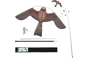 FLYONTE Bird Hawk Flying Kite with Pole Crop Protector Bird Scare Flying Kite with 4m Pole Has The Effect of Scaring Birds