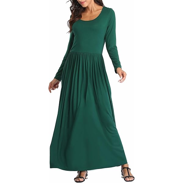 Amazon.com: Halife Women Long Sleeve Maxi Dress with Pockets Fashion 2024  Ladies Summer Dresses Pleated Reffle Long Dress Dark Green XL : Clothing,  Shoes & Jewelry