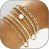 Gold Stackable Bracelets for Women,Trendy Non Tarnish Chain Bracelet Set Dainty Pearl Crystal Hand Chain,Charm Boho Prom Jewelry Accessories