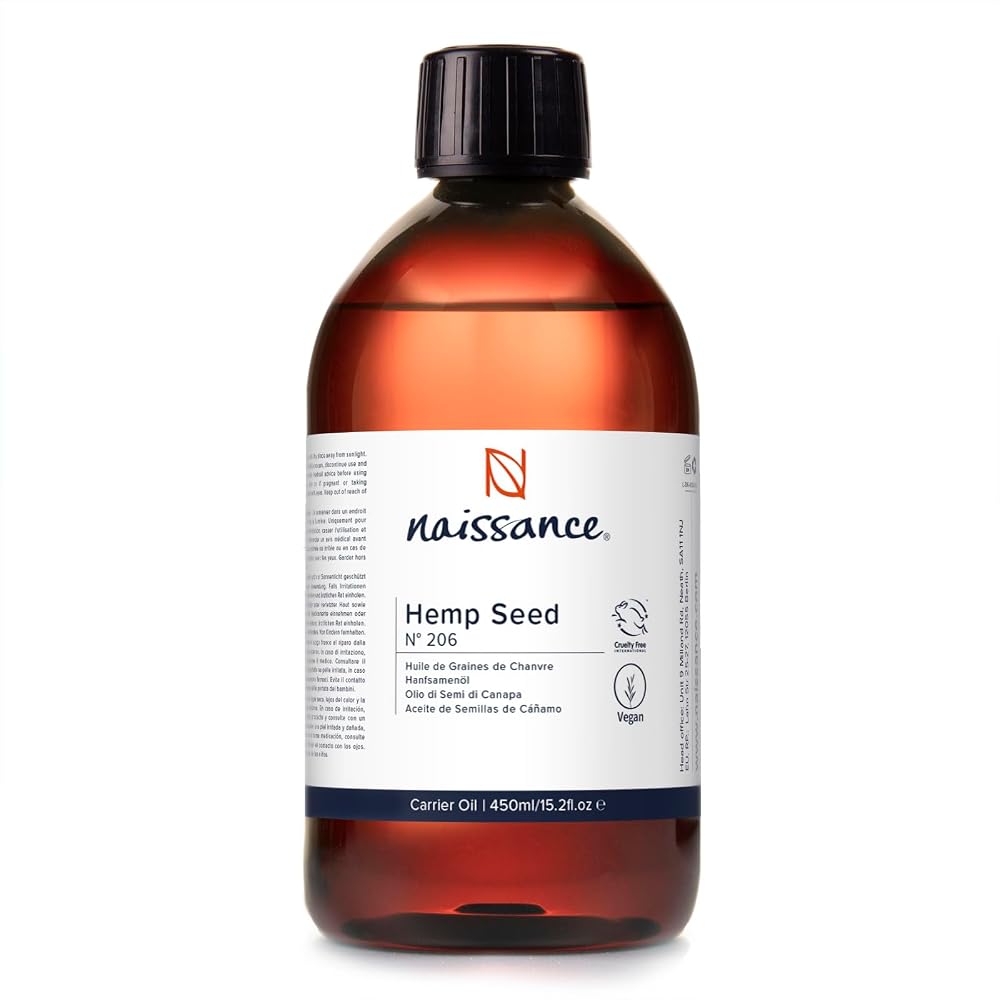 Naissance Cold Pressed Hemp Seed Oil 450ml Natural Moisturiser Skin Face Beard