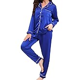 Denis Lora Satin Pajama Set for Women Silk Button Down Long Sleeve Sleepwear Sets Nightwear 2 Piece Lounge Pjs