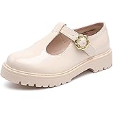 MIXIN Girls Mary Janes Chunky Platform School Uniform Dress Shoes Comfortable T-Strap Loafers for Little/Big Kids