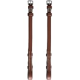 ExionPro Leather Bridle Cheek Pieces 4/8" (13mm)&ndash; Replacement Cheek Straps for English Horse Bridles, Hook Fastening, White Stitching, Stainless Steel Hardware&ndash; Pony, Cob, Full, Warmblood