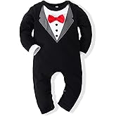Kimocat Baby Boy Romper Tuxedo Jumpsuit Gentleman One-Piece Button-Down Bowtie Wedding Suit Bodysuit